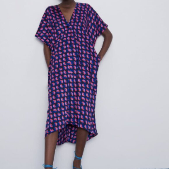 Zara Oversized Caftan Cocoon Midi Dress in Geometric Pattern - XS - Picture 3 of 7